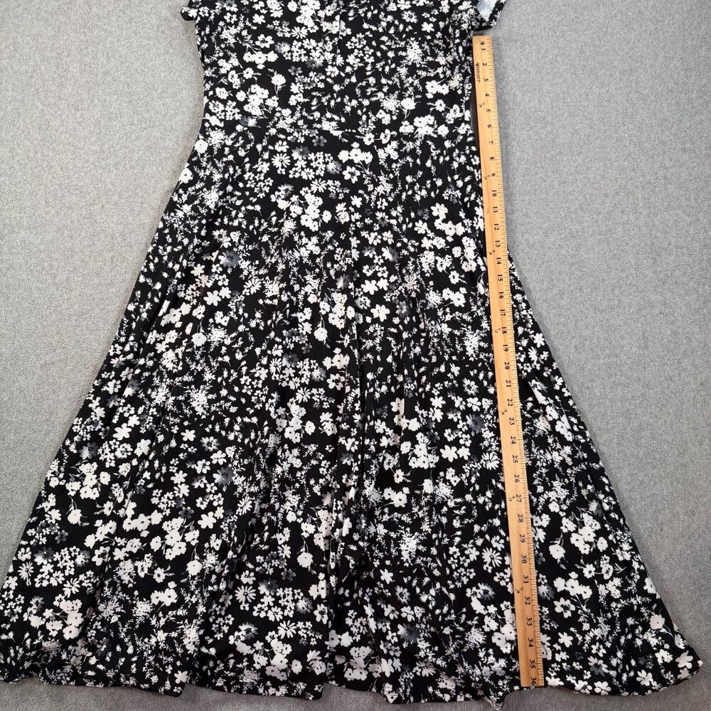 52Seven Fit and Flare Midi Dress Women Medium Black Floral Cap Sleeve Comfort - Picture 4 of 9